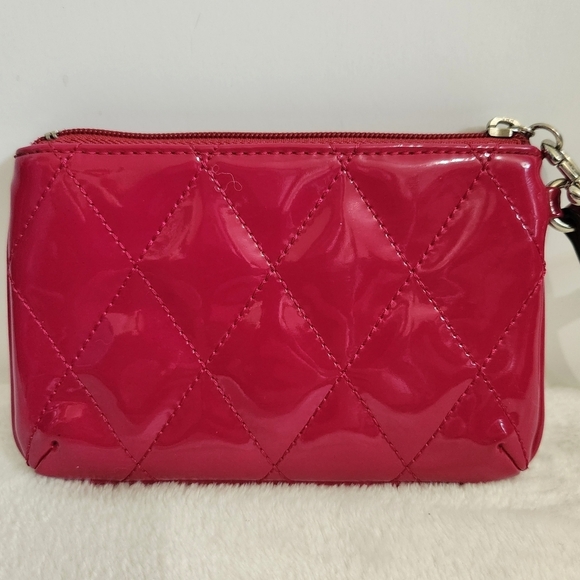 Coach Raspberry Pink Diamond Quilted Patent Leather Wallet Clutch Wristlet - Picture 5 of 9